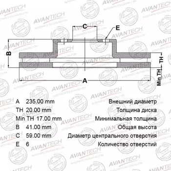 Диск тормозной AVANTECH (FR) Aveo Hatch 3-д(08-)