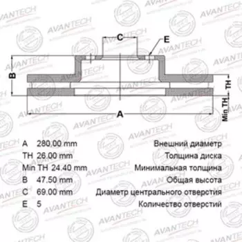Диск тормозной AVANTECH FR KIA SOUL 2009