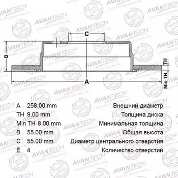 Диск тормозной AVANTECH (RR) Corolla CDE120,NDE120,ZZE12#