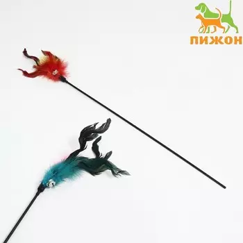 Дразнилка "Перышко" с бубенчиком, 65 см, микс цветов