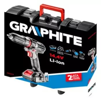 Дрель-шуруповерт GRAPHITE 58G216, аккум., 14.4В, 2х2 Ач, БЗП 1-13 мм, 1100 об/мин, кейс
