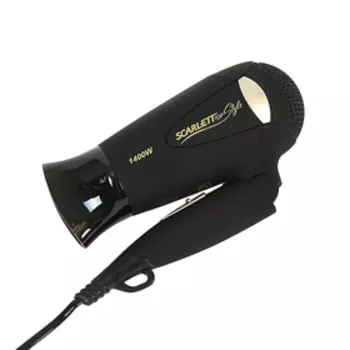 Фен Scarlett SC-HD70IT10, 1400 Вт, 2 температурных режима, складная ручка, черный с золотом