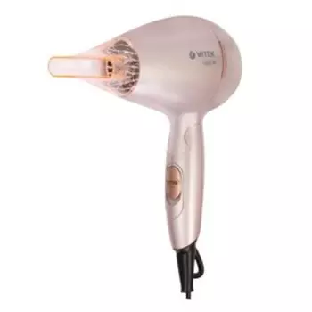 Фен Vitek VT-8213 PK, складной, 1600 Вт, 2 режима, 1 насадка, ионизация, шнур 1.8 м