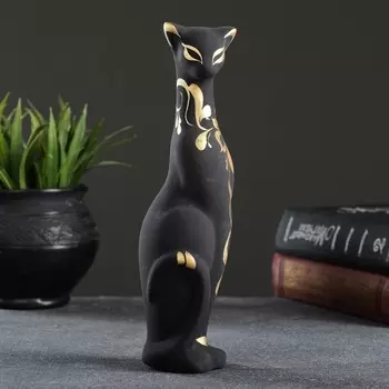 Фигура керамика «Кошка Багира», чёрная, правая, роспись, 5420 см