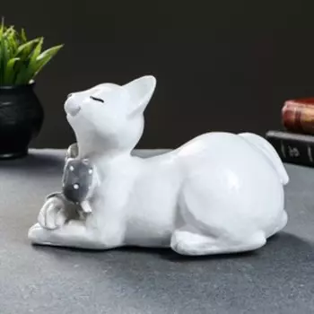 Фигура "Кот с бантом" белый, 13х21см