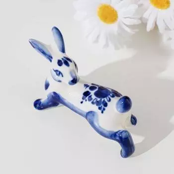 Фигурка "Заяц русак", 8,5х2,5х5 см, гжель