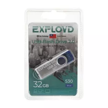 Флешка Exployd 530, 32 Гб, USB2.0, чт до 15 Мб/с, зап до 8 Мб/с, синяя