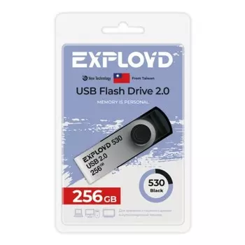 Флешка Exployd, mini,256 Гб,USB 2.0, чт до 20 Мб/с, зап до 10 Мб/с, черная