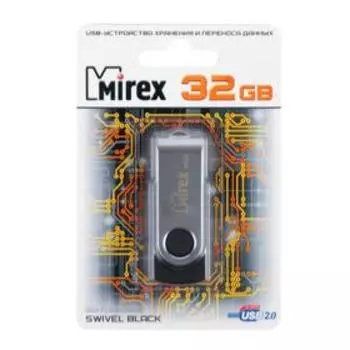 Флешка Mirex SWIVEL BLACK, 32 Гб, USB2.0, чт до 25 Мб/с, зап до 15 Мб/с, черная