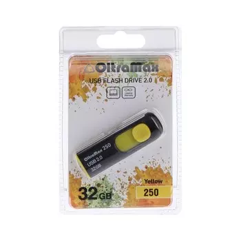 Флешка OltraMax 250, 32 Гб, USB2.0, чт до 15 Мб/с, зап до 8 Мб/с, жёлтая