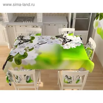Фотоскатерть «Бабочки на цветах яблони», размер 145 200 см, габардин