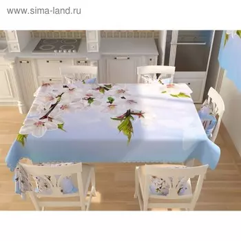 Фотоскатерть «Вишнёвые цветочки и бабочки», размер 145 145 см, габардин