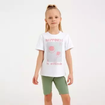 Футболка детская MINAKU "Happines" цвет белый, рост 116