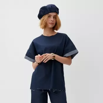 Футболка оверсайз женская MINAKU: Jeans Collection, синяя, размер 50