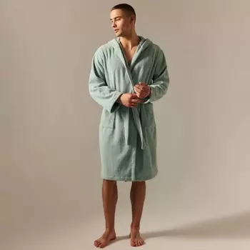 Халат махровый с капюшоном мужской SL HOME: Basic «Аззура», размер XL, 100% хлопок, мятный