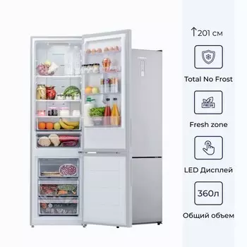 Холодильник DELVENTO VDM49101, двухкамерный, класс А+, 360 л, No Frost, серебристый
