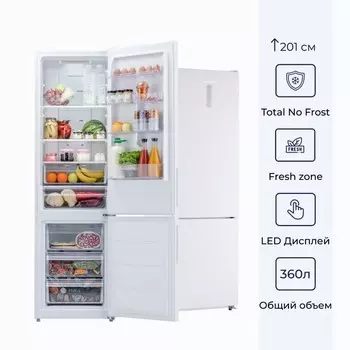 Холодильник DELVENTO VDW49101, двухкамерный, класс А+, 360 л, No Frost, белый