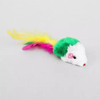 Игрушка для кошек «Малая мышь» с перьями, 5 см, микс цветов