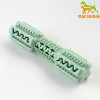Игрушка для лакомств и сухого корма "Конструктор", TPR, массажная, 14 х 3,5 см, зелёная