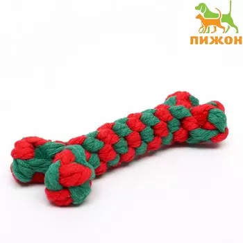 Игрушка канатная «Новогодняя кость», до 15 см, до 60 г, зелёная/красная