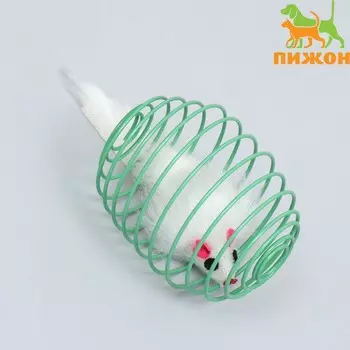 Игрушка "Мышь в шаре", 7 см, белая/зелёная