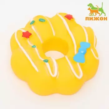 Игрушка пищащая "Пончик" для собак, 8,5 см, жёлтая