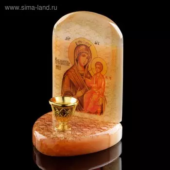 Икона «Божией Матери Избавительница», настольная с подсвечником на 1 свечу, селенит