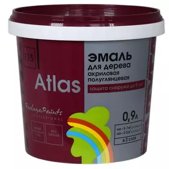 Эмаль для дерева акриловая, полуглянцевая 115 "Атлас", база А 0,9 л