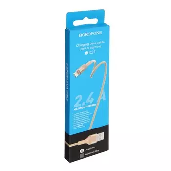 Кабель Borofone BX21, Lightning - USB, 2.4 А, 1 м, тканевая оплётка, золотистый