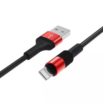 Кабель Borofone BX21, Lightning - USB, 2.4 А, 1 м, тканевая оплётка, красный