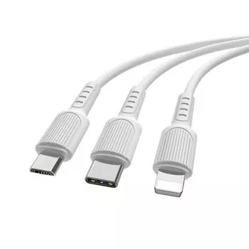 Кабель Borofone X16, 3 в 1 Lightning/microUSB/Type-C, 2.4 А, 1 м, TPE оплётка, белый