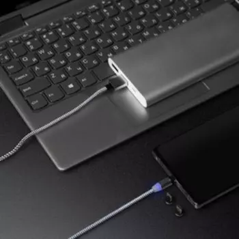 Кабель Windigo, 3 в 1, microUSB/Lightning/Type-C - USB, магнитный, 2 А, оплётка нейлон, 1 м, серебристый