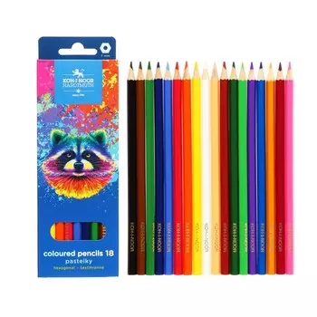 Карандаши 18 цветов, K-I-N 3553 Racoon, шестигранный, картонная упаковка