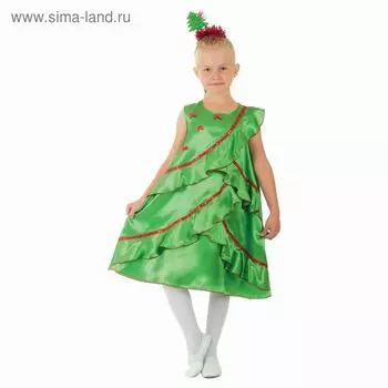 Карнавальный костюм новогодний «Ёлочка атласная», платье, ободок, р-р 28, рост 104 см