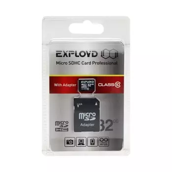 Карта памяти Exployd MicroSD, 32 Гб, SDHC, класс 10, с адаптером SD