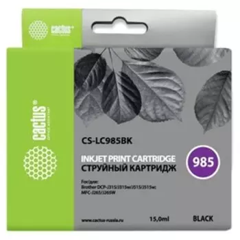 Картридж Cactus CS-LC985BK, (DCPJ315W/DCPJ515W/MFCJ265W), для Brother, чёрный