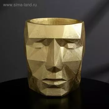 Кашпо полигональное из гипса «Голова», цвет золотой, 16 × 20 см