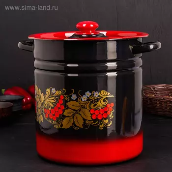 Кастрюля - бак эмалированная «Рябинушка», 12 л, d=24 см, цилиндрическая, цвет чёрно-красный, ручка МИКС