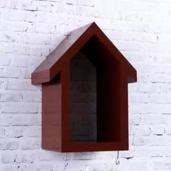 Ключница-полка Домик малая, 2 крючка, коричневая 23*17*10