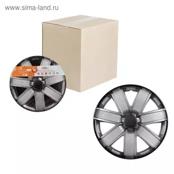 Колпаки колесные 15" "Гелакси +", серебристо-черный, карбон, компл. 2 шт