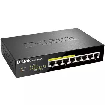 Коммутатор D-Link DGS-1008P/E1A 8G 4PoE+ 80W неуправляемый