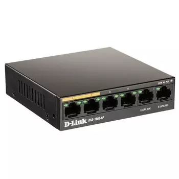 Коммутатор D-Link DSS-100E-6P/A1A 6x100Mb 4PoE+ 55W неуправляемый