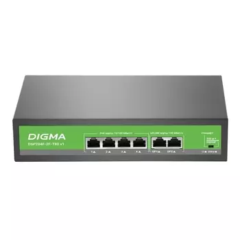 Коммутатор Digma DSP204F-2F-T80 DSP204F-2F-T80 V1 (L2) 6x100Мбит/с 4PoE 4PoE+ 80W неуправля 108280
