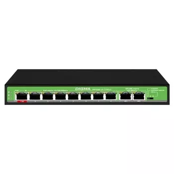 Коммутатор Digma DSP208F-2F-T120 DSP208F-2F-T120 V1 (L2) 10x100Мбит/с 8PoE 8PoE+ 120W неупр 107751