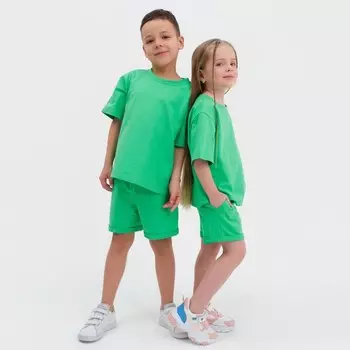 Комплект детский (футболка, шорты) KAFTAN Basic line, размер 36 (134-140 см), зелёный