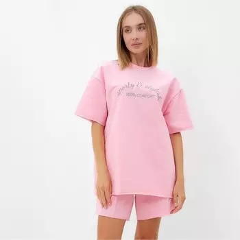 Комплект женский (футболка, шорты) MINAKU: SPORTY & STYLISH, светло-розовый, размер 48