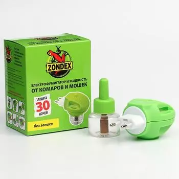 Комплект от комаров и мошек "Zondex", без запаха, фумигатор + жидкость, 30 ночей