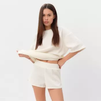Пижама женская (футболка, шорты) KAFTAN Basic line, размер 44, молочная