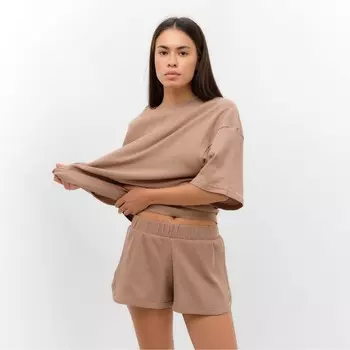 Пижама женская (футболка, шорты) KAFTAN Basic line, размер 42, кофейная