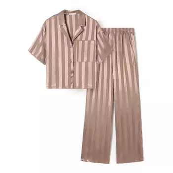Пижама женская (рубашка, брюки) KAFTAN Silk «Полоса», размер 52-54, пудровая